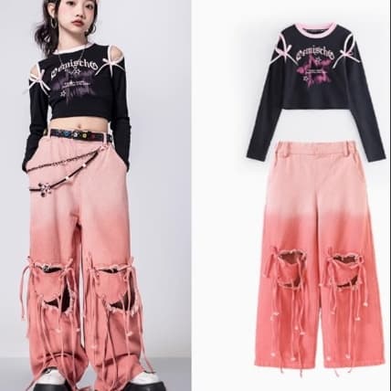 キッズダンス衣装 女の子向け個性派ダンス衣装上下セット