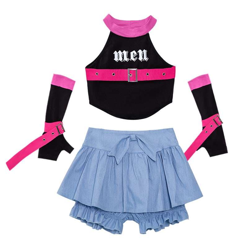 キッズダンス衣装 女の子用ガーター付き街系ダンス衣装セット