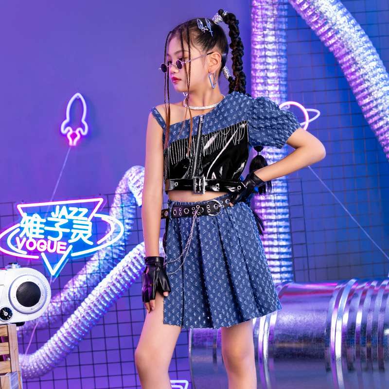 キッズダンス衣装 飾り付きフリル舞台ワンピース