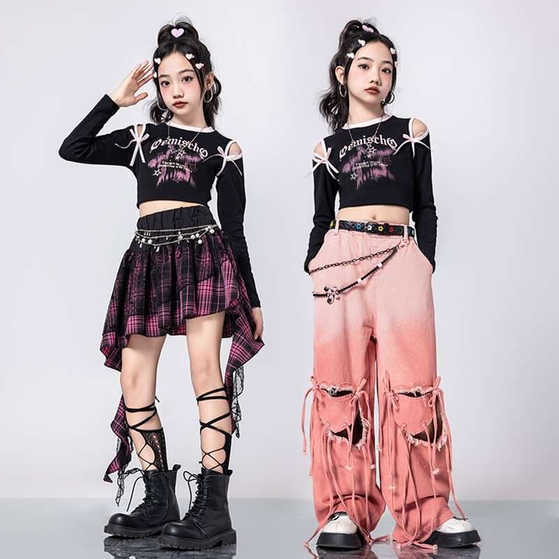 キッズダンス衣装 女の子向け個性派ダンス衣装上下セット