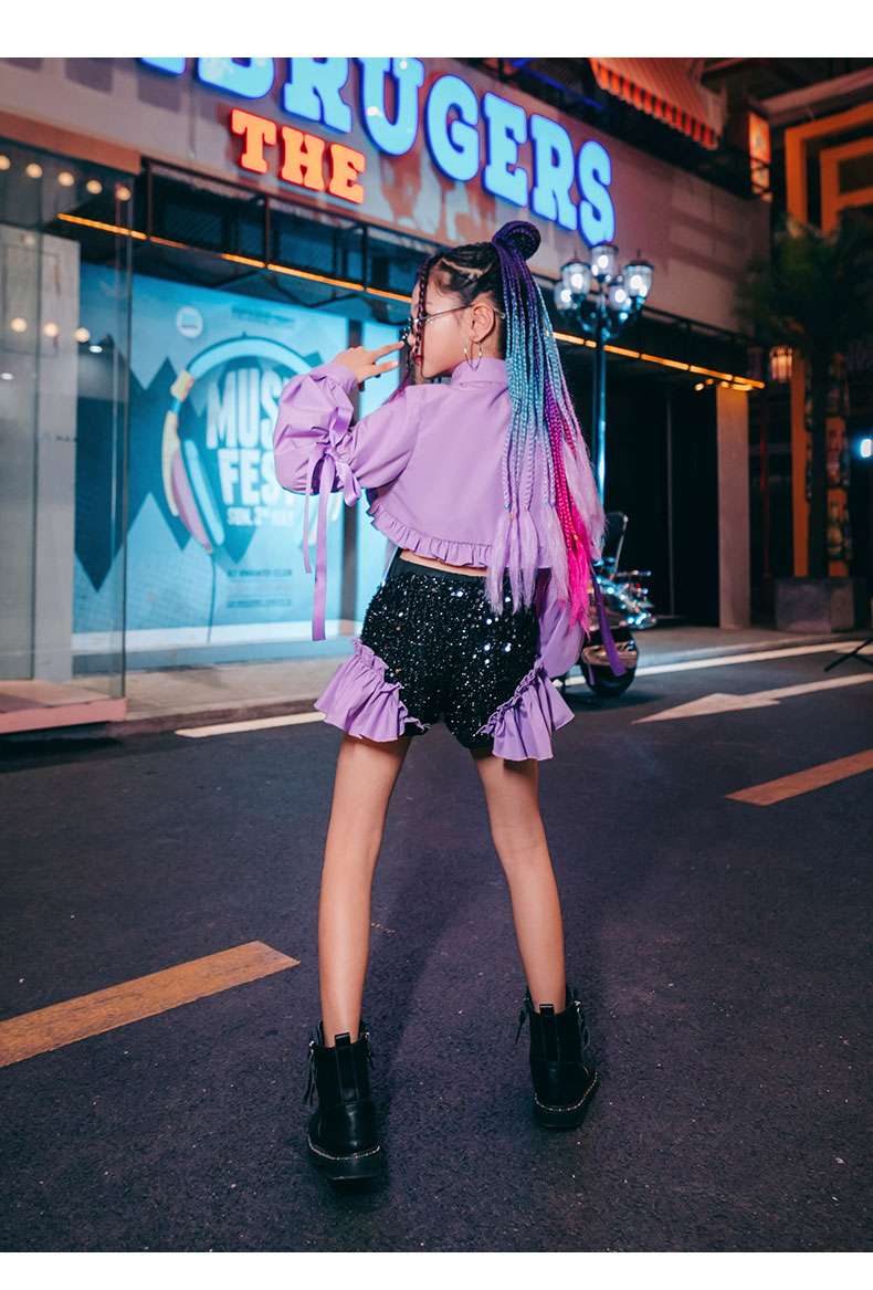 キッズダンス衣装 フリル重ね着風ダンス衣装セット