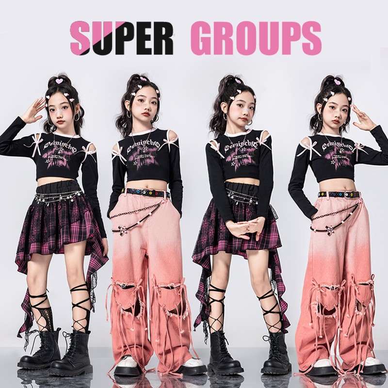 キッズダンス衣装 女の子向け個性派ダンス衣装上下セット