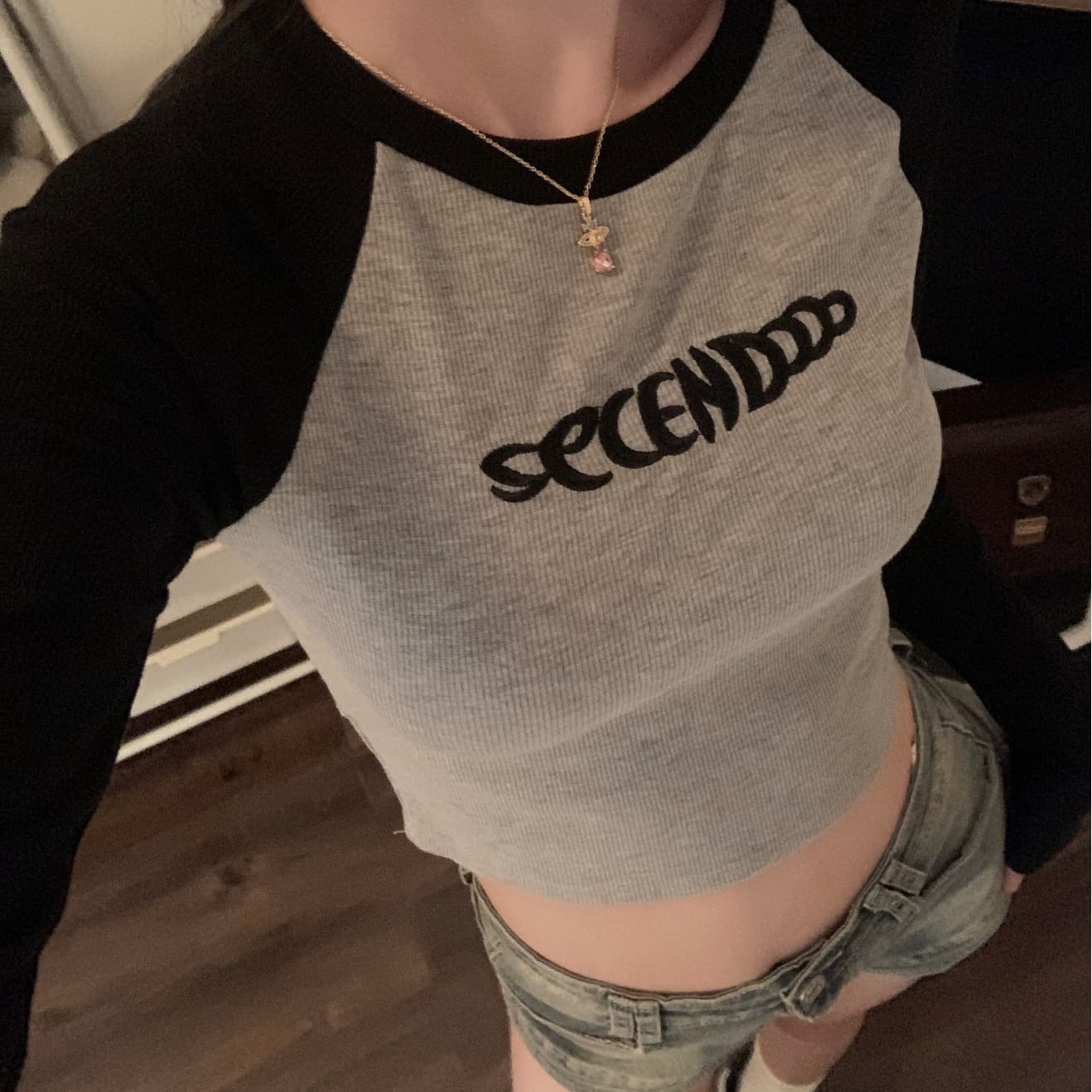 ダンス衣装 切替配色ラグランスリーブクロップドトップス
