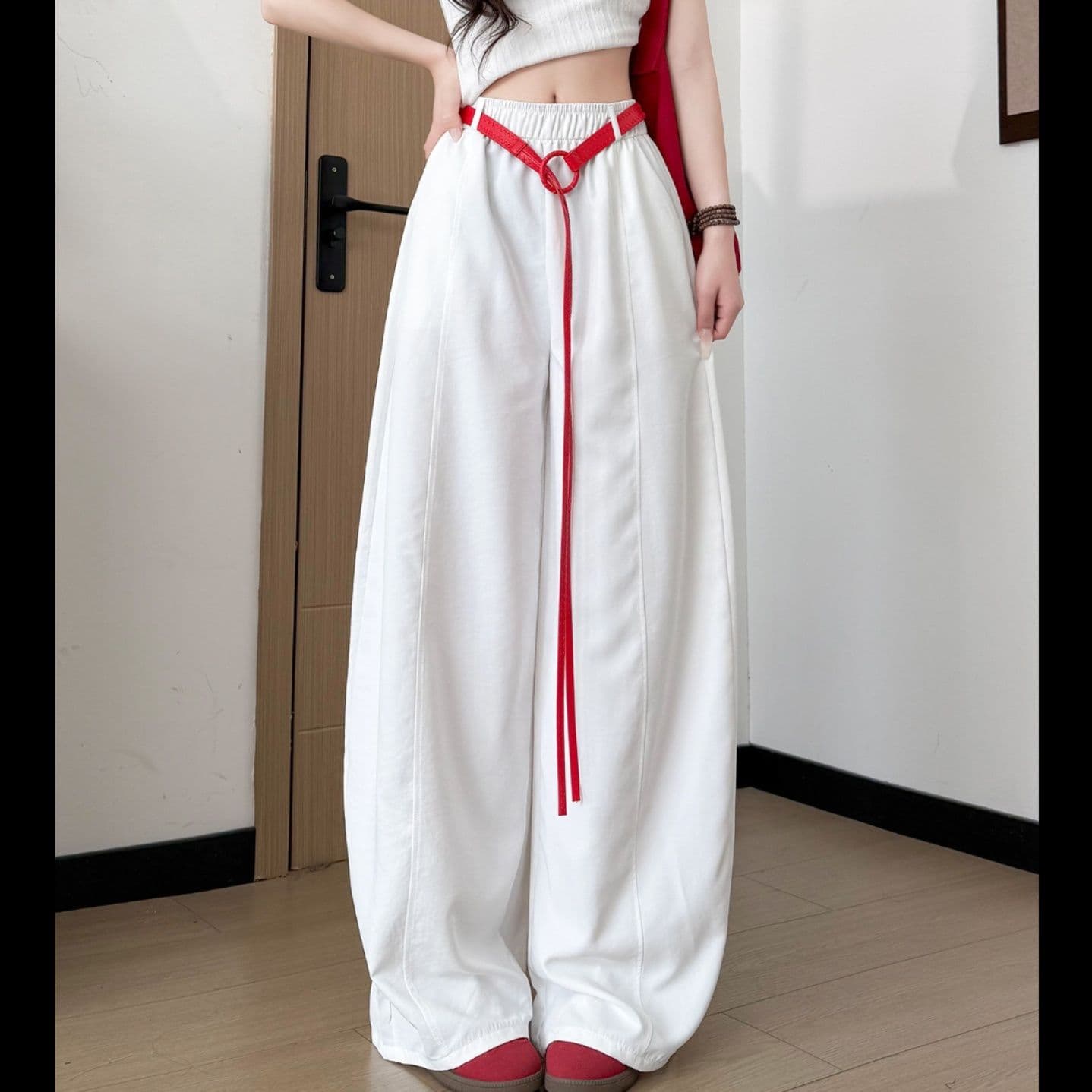 ダンス衣装 配色ベルト付きワイドシルエットダンスパンツ