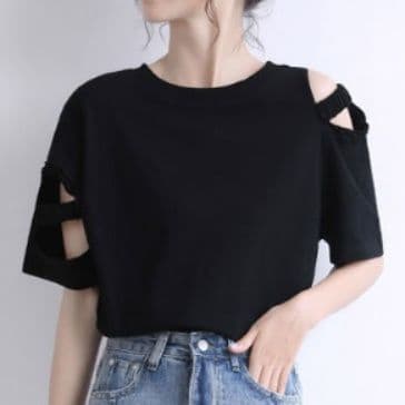 ダンス衣装 肩開きデザイン半袖Tシャツ