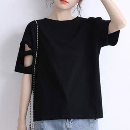 ダンス衣装 肩開きデザイン半袖Tシャツ
