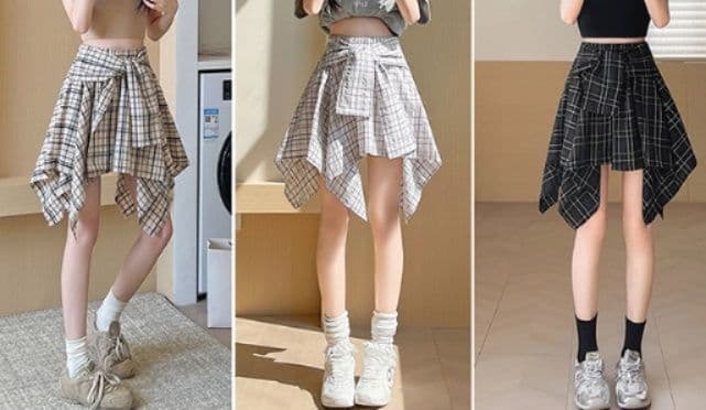 ダンス衣装 格子柄アシンメトリー裾変形スカート