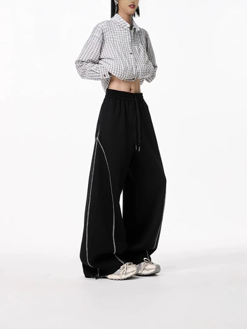 ダンス衣装 配色パイピングワイドシルエットスウェットパンツ