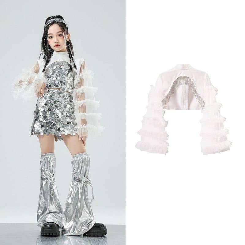 子供用スパンコール衣装セット シルバー キッズダンス衣装