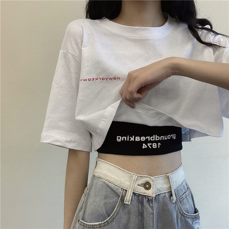 ダンス衣装 重ね着風ロゴ入りクロップド丈セットトップス