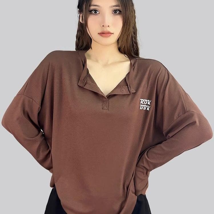 ダンス衣装 襟付き長袖ゆったりダンストップス