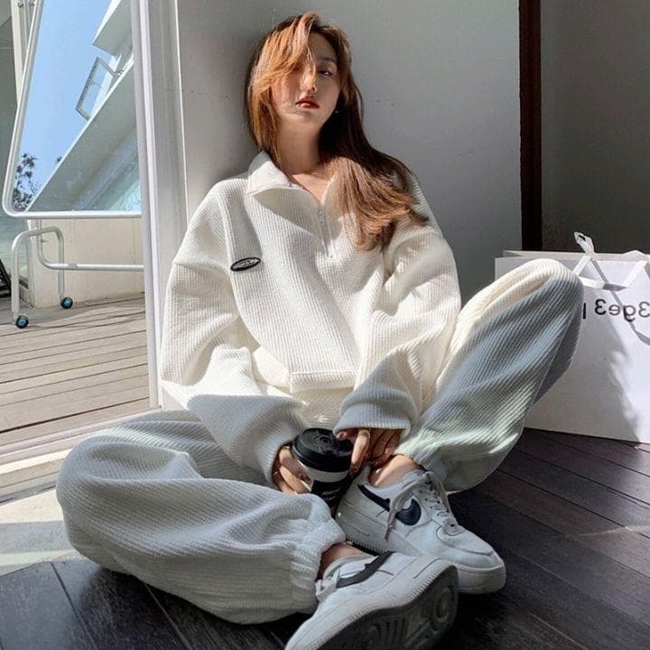 ダンス衣装 ワッフル素材ゆったりシルエット上下セットアップ