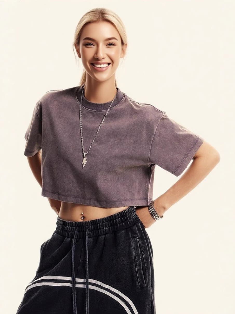 ダンス衣装 ヴィンテージ加工ショート丈クロップドTシャツ