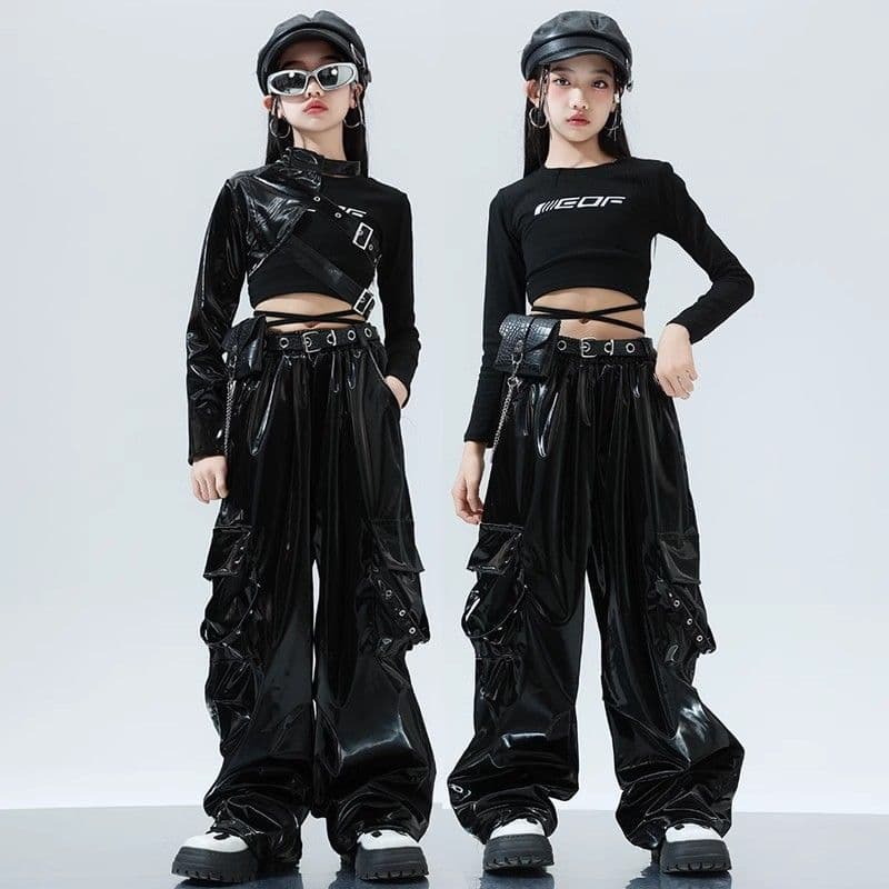近未来系黒光沢キッズダンス衣装上下組