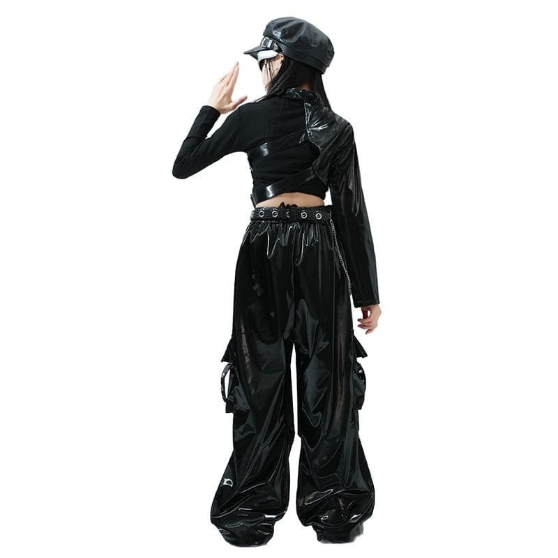 近未来系黒光沢キッズダンス衣装上下組