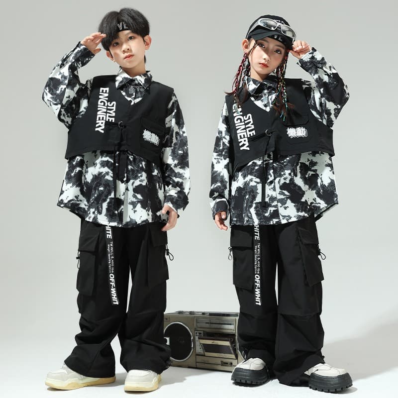 キッズダンス衣装 子供用迷彩柄ヒップホップダンス衣装セット