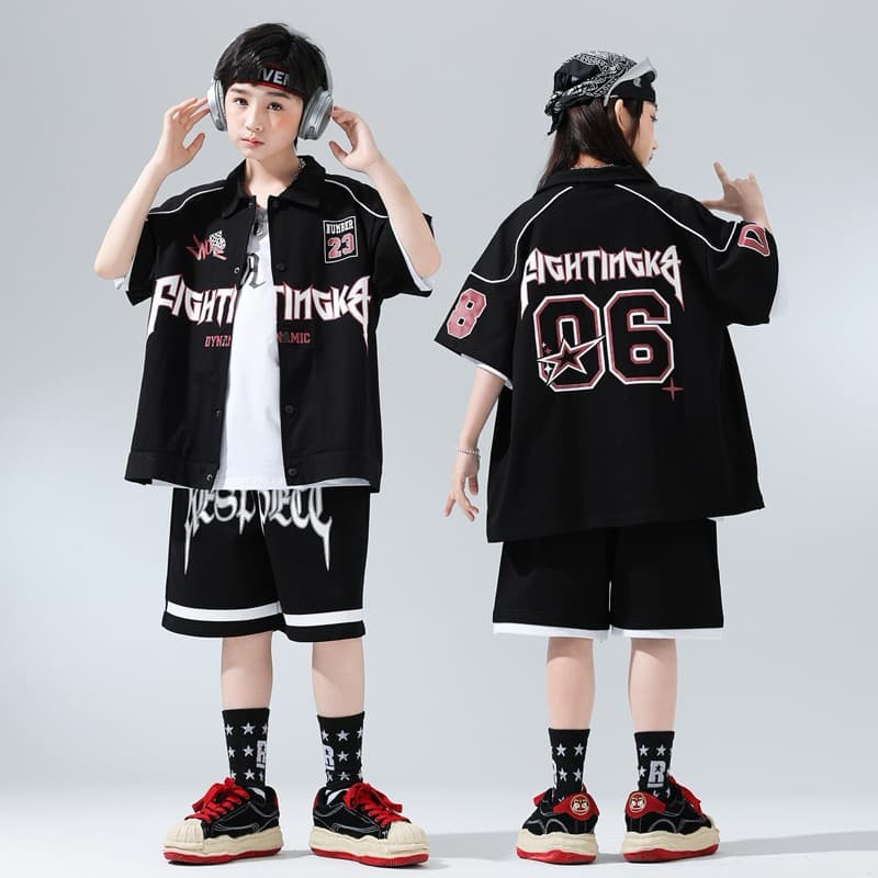 キッズダンス衣装 キッズヒップホップダンス衣装セットアップ黒