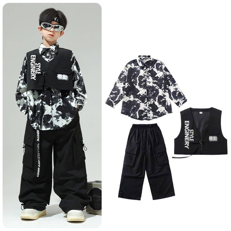 キッズダンス衣装 子供用迷彩柄ヒップホップダンス衣装セット