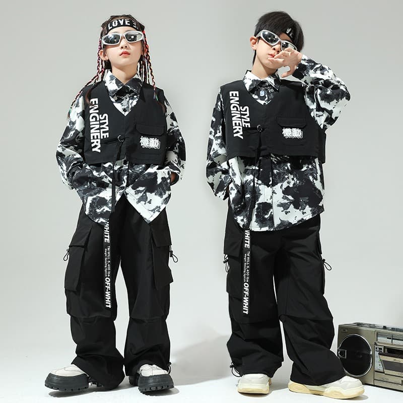 キッズダンス衣装 子供用迷彩柄ヒップホップダンス衣装セット