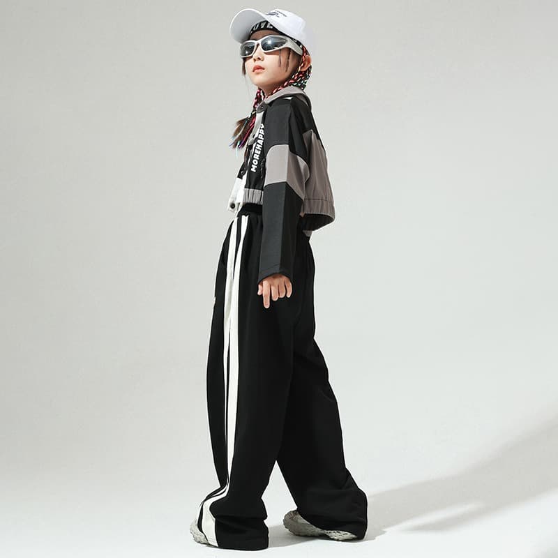 キッズダンス衣装 子供用ヒップホップダンス衣装セット黒白ストリート系上下