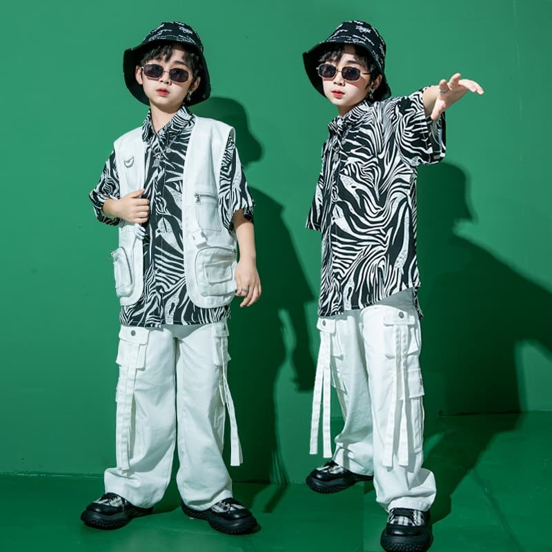 キッズダンス衣装 キッズ ヒップホップ ダンス衣装 セットアップ ゼブラ柄