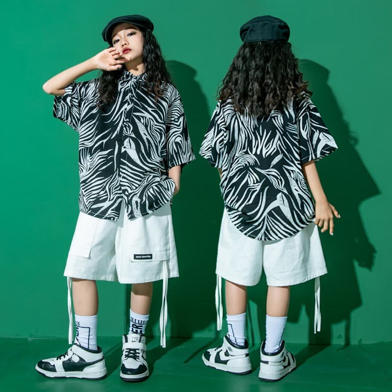 キッズダンス衣装 キッズ ヒップホップ ダンス衣装 セットアップ ゼブラ柄