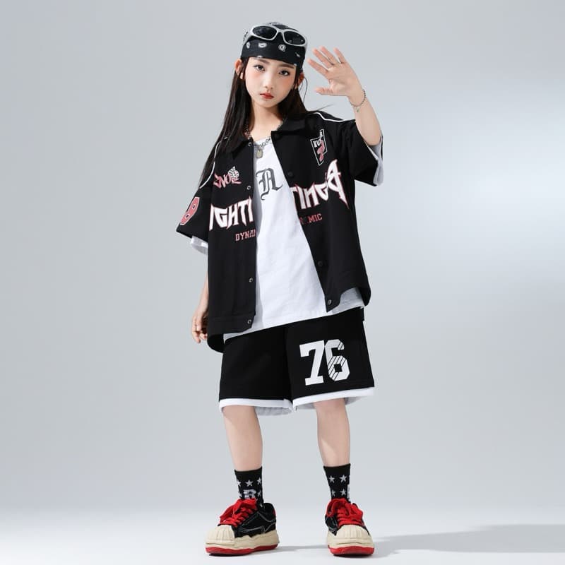 キッズダンス衣装 キッズヒップホップダンス衣装セットアップ黒