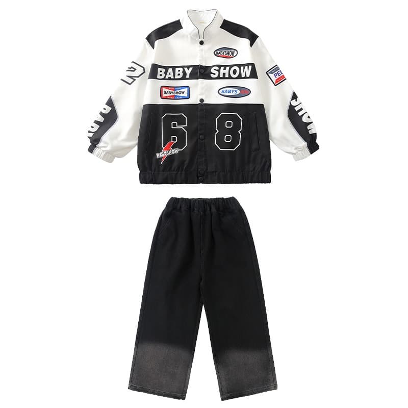 キッズダンス衣装 子供用ヒップホップダンス衣装セット 白黒ジャケット パンツ