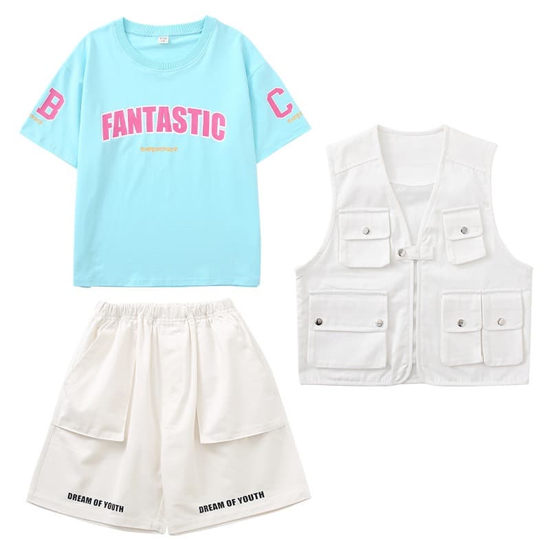 キッズダンス衣装 子供用ヒップホップダンス衣装セット ベスト・Tシャツ・ハーフパンツ