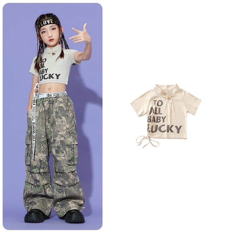 キッズダンス衣装 子供用ヒップホップダンス衣装迷彩柄セットアップ