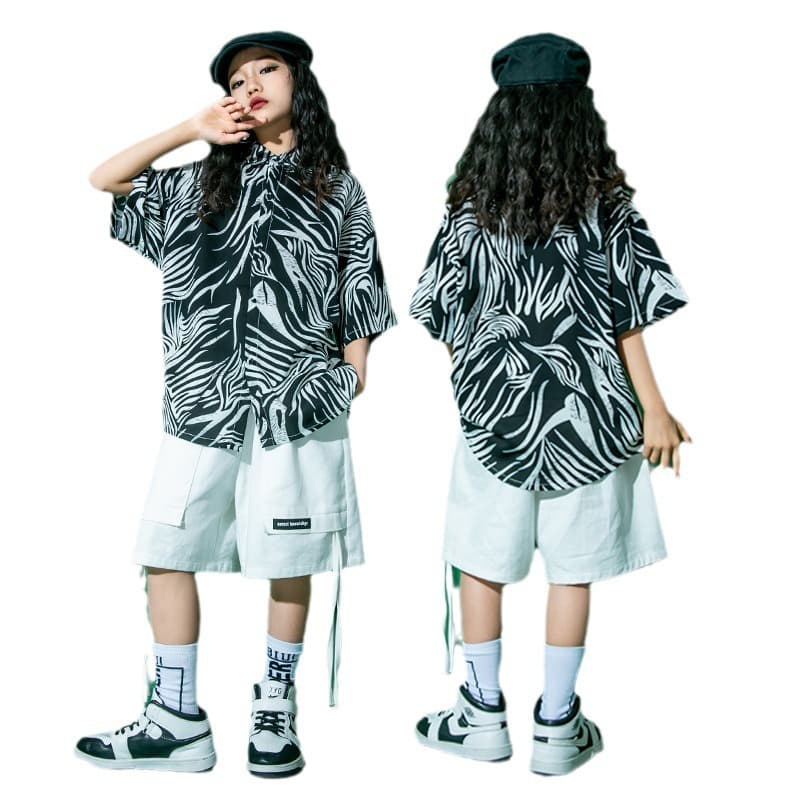 キッズダンス衣装 キッズ ヒップホップ ダンス衣装 セットアップ ゼブラ柄
