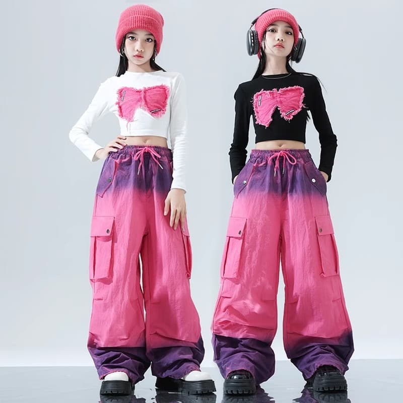 キッズダンス衣装 女の子ダンス衣装セット ヒップホップ風グラデーション