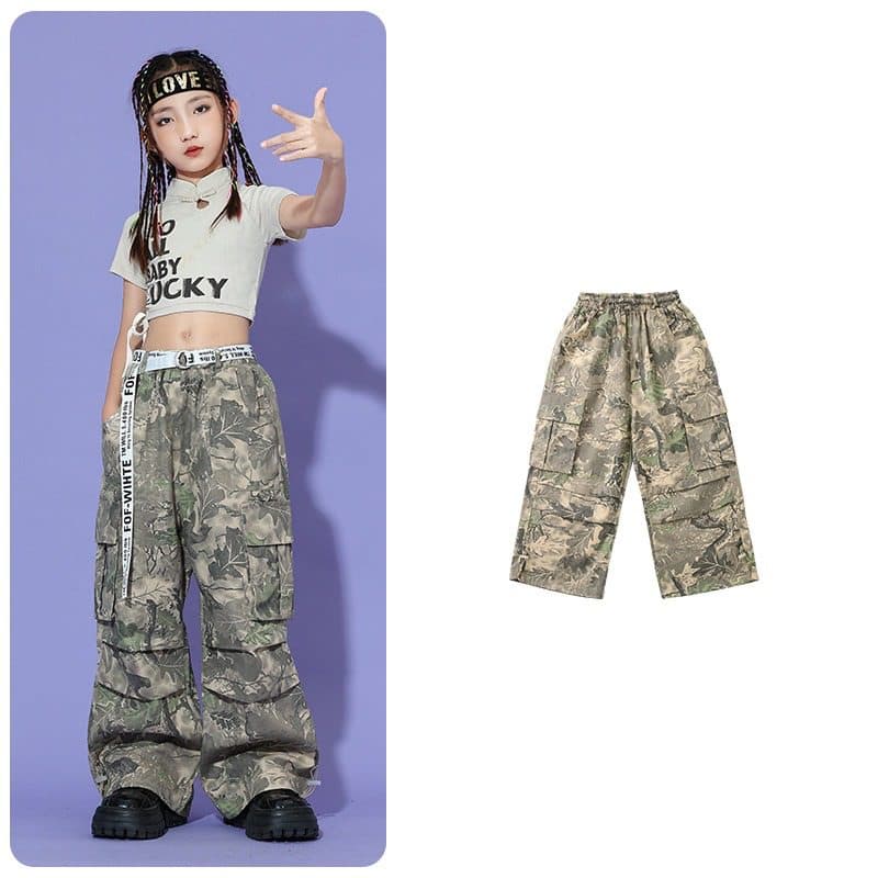 キッズダンス衣装 子供用ヒップホップダンス衣装迷彩柄セットアップ