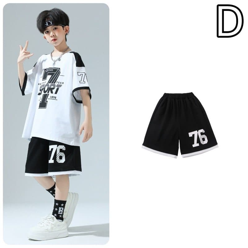 キッズダンス衣装 子供用ヒップホップダンス衣装セット 半袖トップス&ハーフパンツ