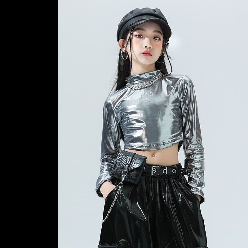 キッズダンス衣装 キッズ ヒップホップ ダンス衣装 セットアップ 銀黒コーデ
