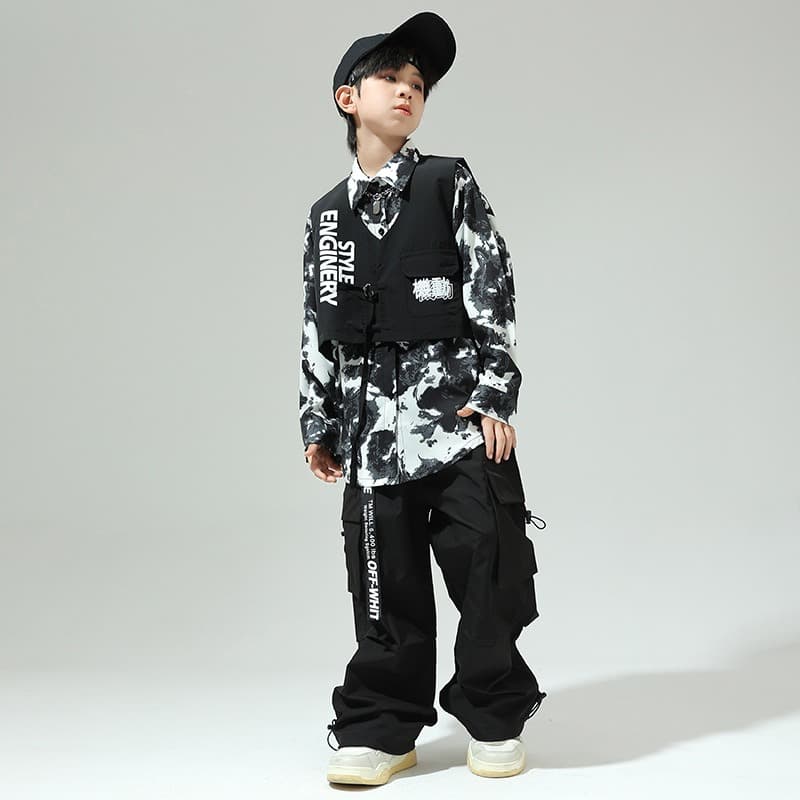 キッズダンス衣装 子供用迷彩柄ヒップホップダンス衣装セット
