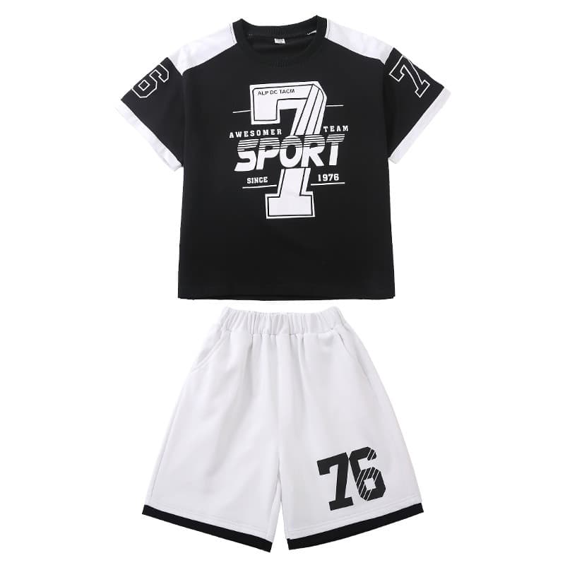 キッズダンス衣装 子供用ヒップホップダンス衣装セット 半袖トップス&ハーフパンツ