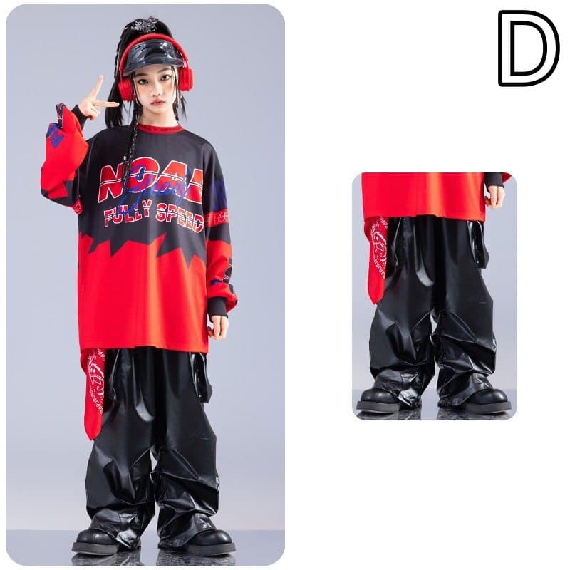 キッズダンス衣装 キッズヒップホップダンス衣装セット赤黒コーデ