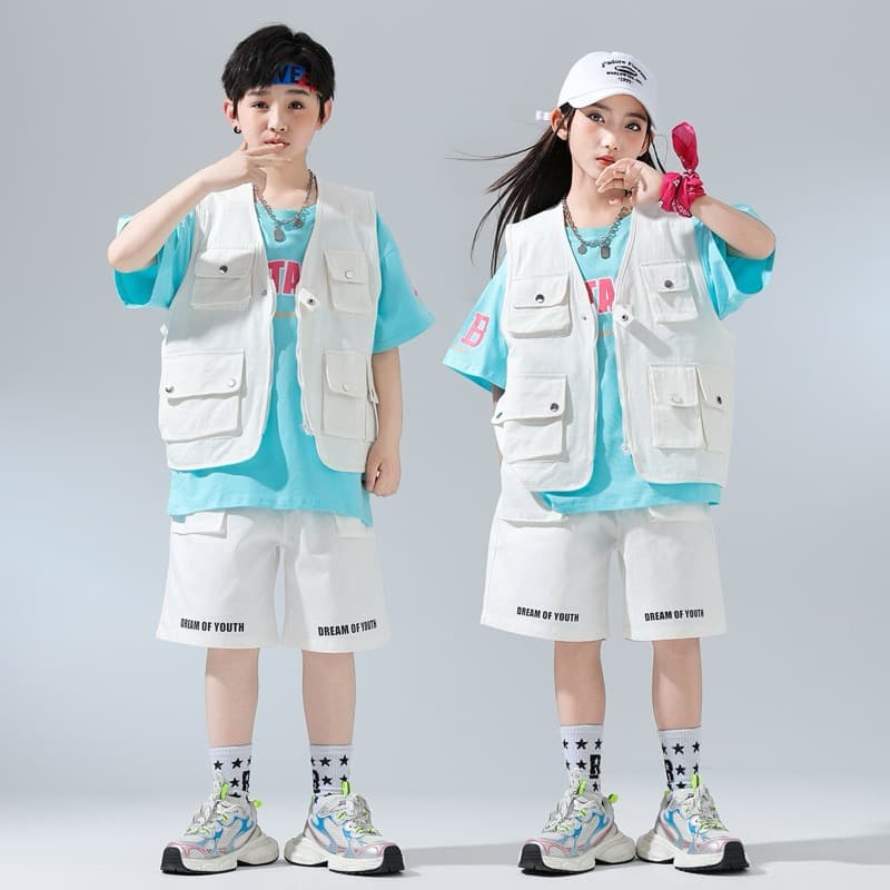 キッズダンス衣装 子供用ヒップホップダンス衣装セット ベスト・Tシャツ・ハーフパンツ