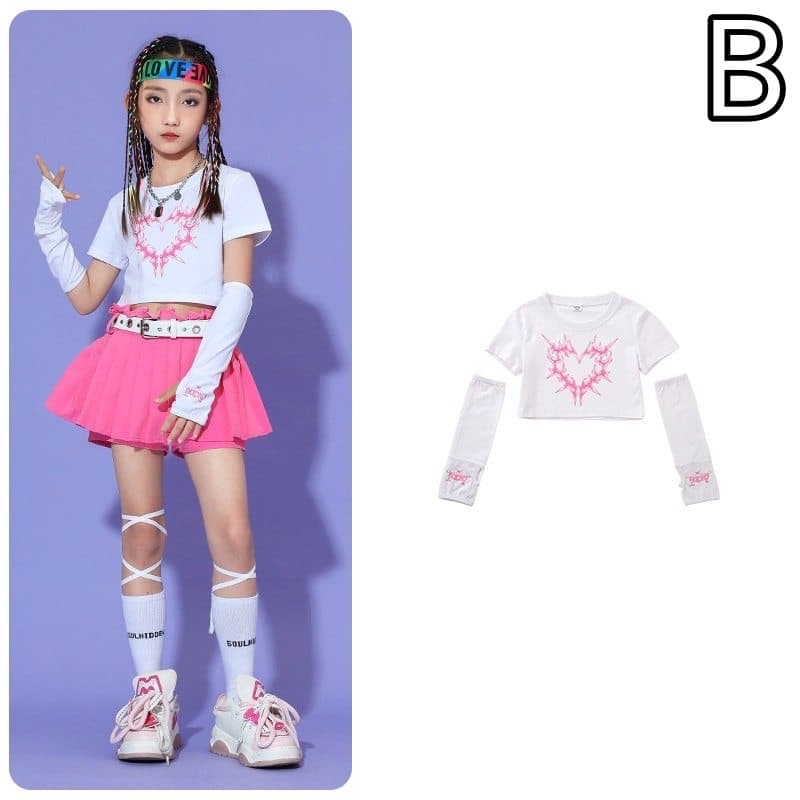 キッズダンス衣装 女の子ジャズダンス衣装セット プリーツスカート付き