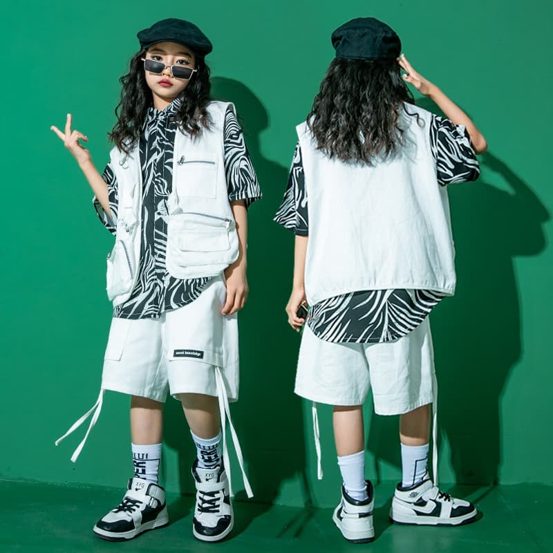 キッズダンス衣装 キッズ ヒップホップ ダンス衣装 セットアップ ゼブラ柄