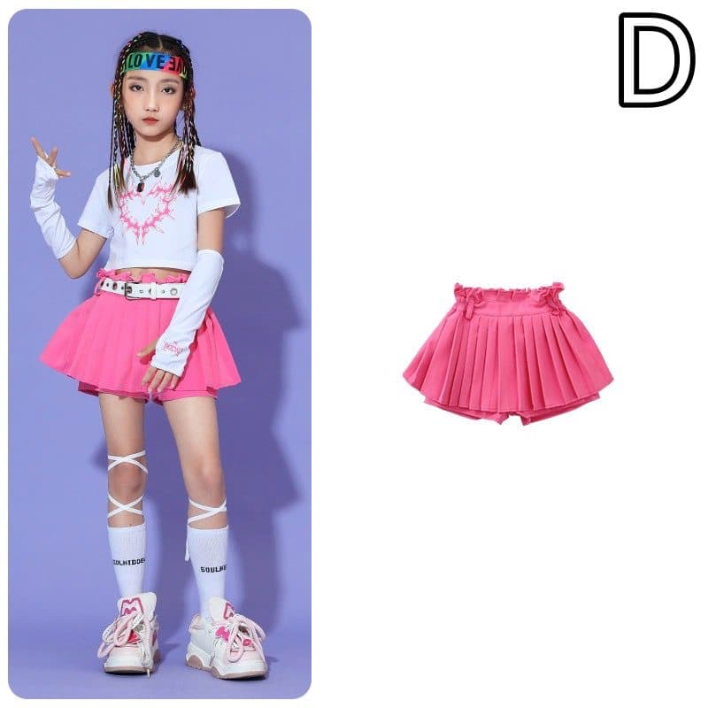 キッズダンス衣装 女の子ジャズダンス衣装セット プリーツスカート付き