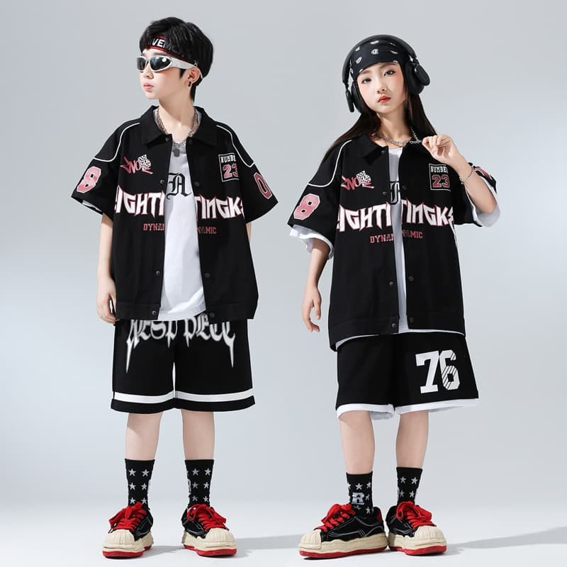 キッズダンス衣装 キッズヒップホップダンス衣装セットアップ黒
