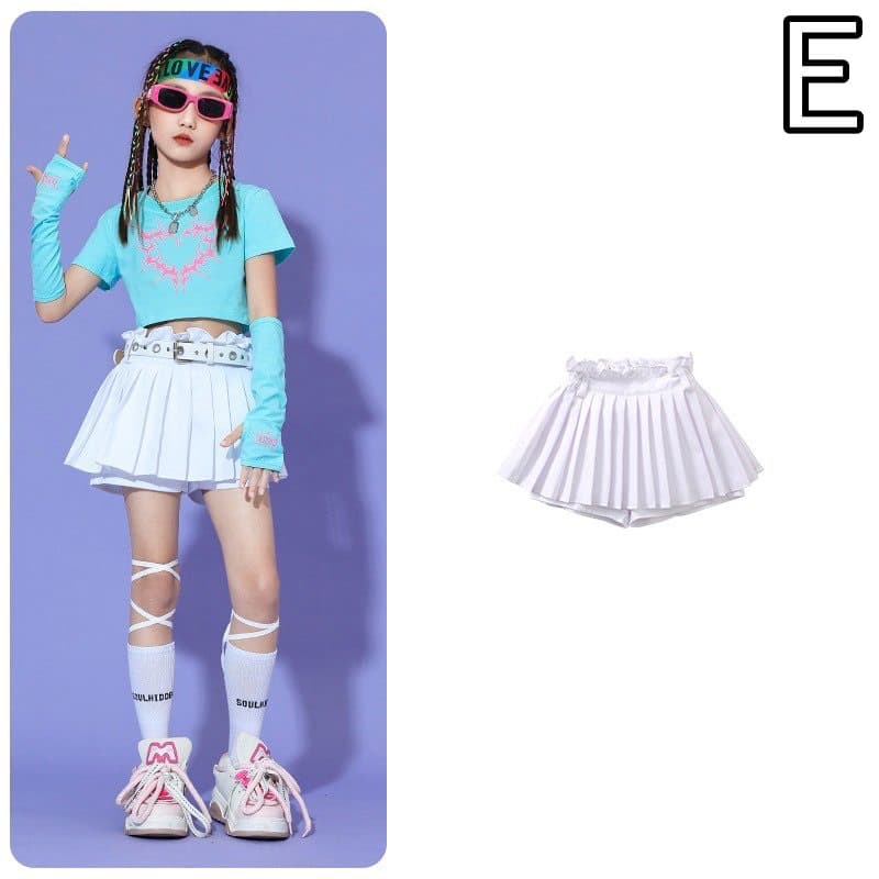 キッズダンス衣装 女の子ジャズダンス衣装セット プリーツスカート付き