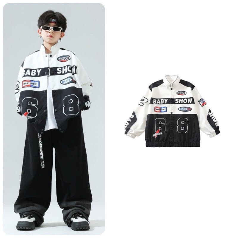 キッズダンス衣装 子供用ヒップホップダンス衣装セット 白黒ジャケット パンツ