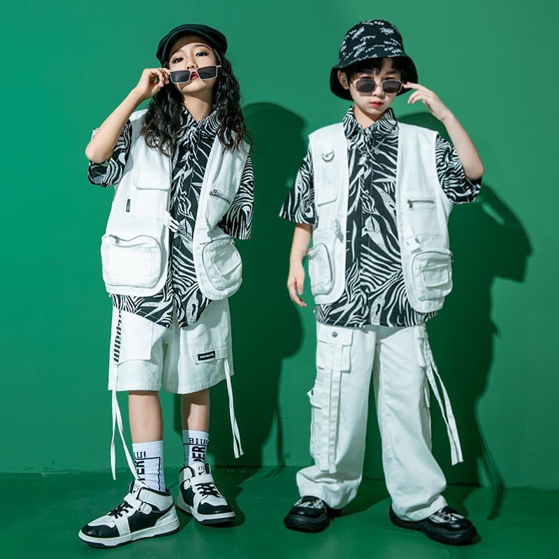 キッズダンス衣装 キッズ ヒップホップ ダンス衣装 セットアップ ゼブラ柄