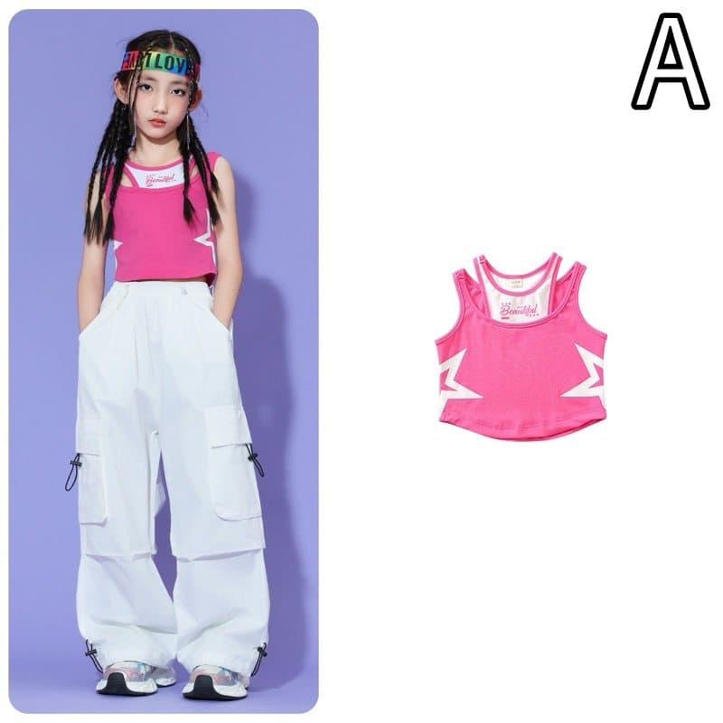 キッズダンス衣装 子供用ダンス衣装 タンクトップとワイドパンツのセット