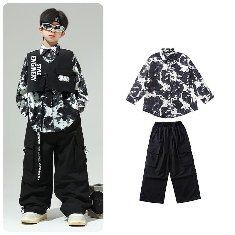 キッズダンス衣装 子供用迷彩柄ヒップホップダンス衣装セット