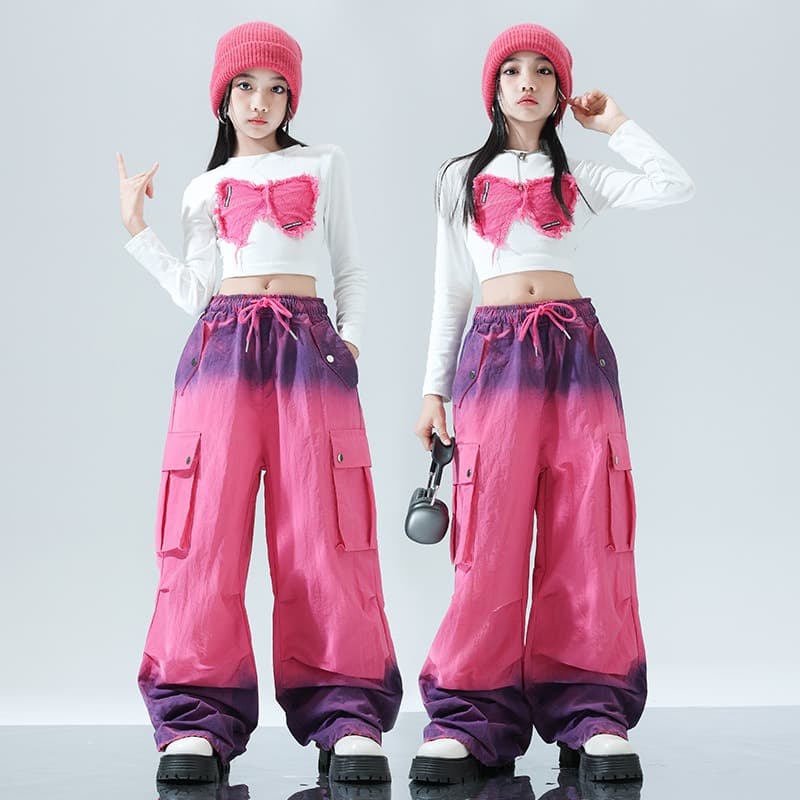 キッズダンス衣装 女の子ダンス衣装セット ヒップホップ風グラデーション
