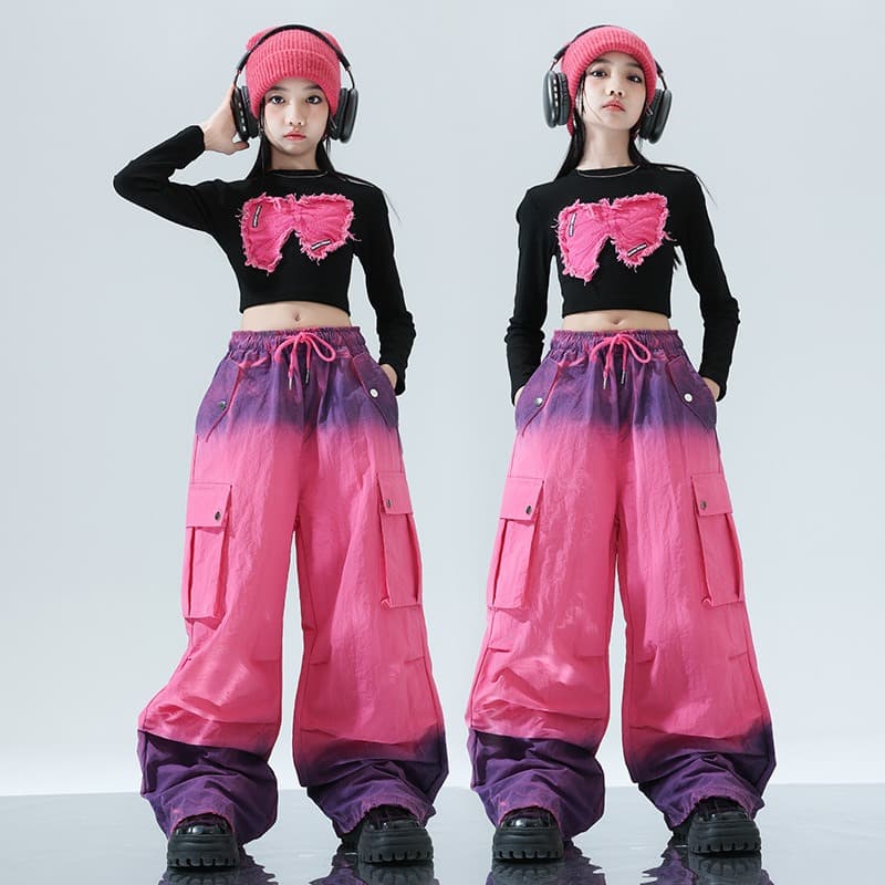 キッズダンス衣装 女の子ダンス衣装セット ヒップホップ風グラデーション